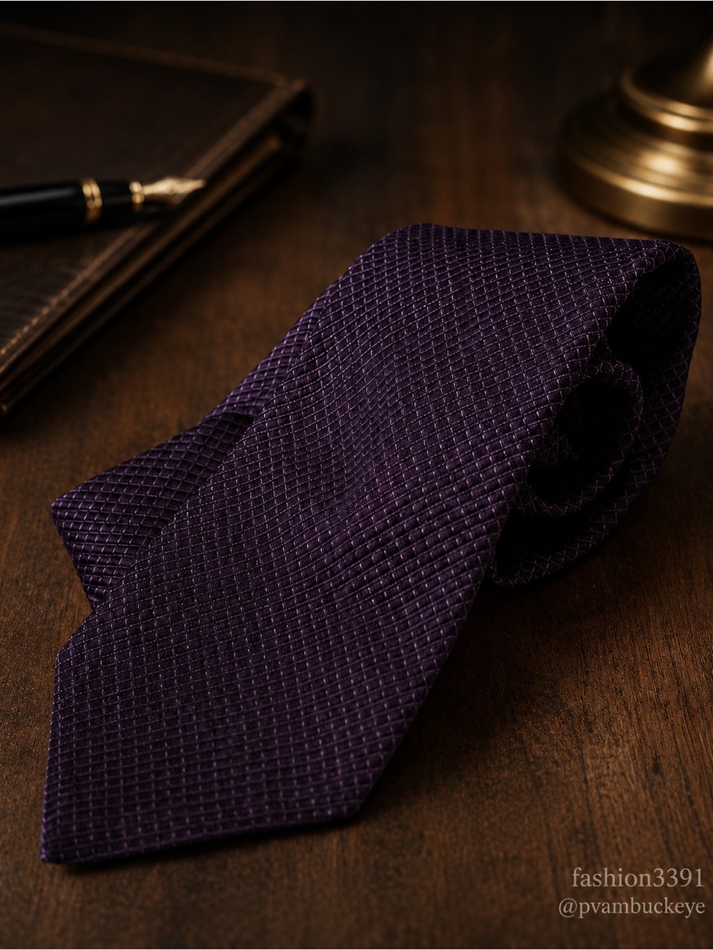 John W. Nordstrom Men’s Tie 100% Silk Eggplant Basketweave Geometric Made in US